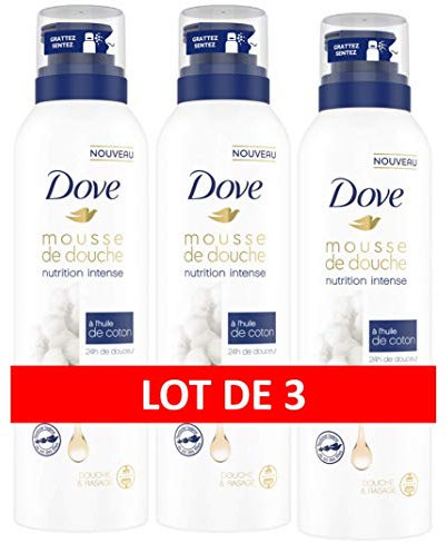DOVE Nutrition Intense - Schiuma per doccia con olio di cotone, confezione da 3 x 200 ml, 600 ml