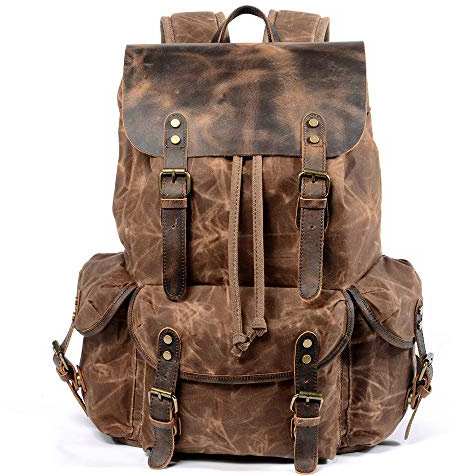 RJHY Leinwand Rucksack, 35l Retro Rucksack Europa und Amerika Outdoor reiserucksack Computer Tasche Casual Bag/wasserdicht/langlebig,Brown