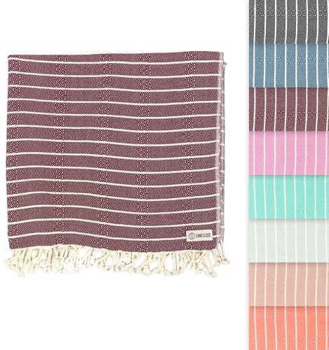 Sand Cloud Turkish Beach Towel - Sand Proof - 100% Certified Organic Turkish Towel - Quick Dry Towel for Beach, Picnic, Blanket or Bath - As Seen on Shark Tank - Gocek Burgundy