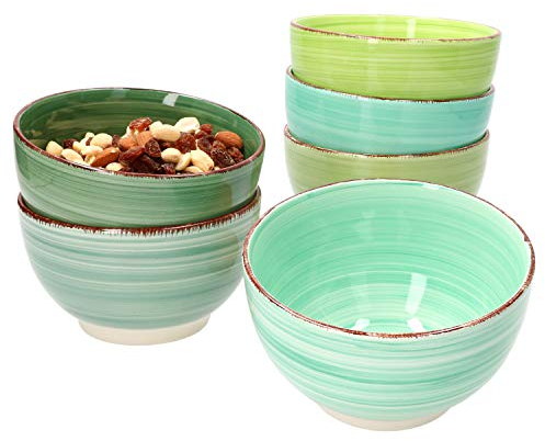 MamboCat Green Service de 6 bols à céréales de couleur verte 650 ml en faïence I bols motif à spirale pour accompagnements