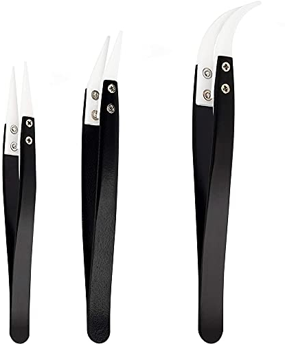 MMOBIEL Set di 3 punte in ceramica, pinzette dritte, resistenti al calore 1600 C/3000 F, per riparazioni elettroniche, gioielli, computer, saldatura da laboratorio, ecc.