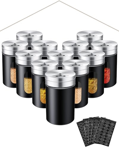 Pots à Épices, HOMGEN 12PCS Bocaux à Épices en Acier Inoxydable 90ml Bocaux Epices Portables avec 3 Trous Réglables Boîtes à Épices Cuisine Avec Étiquettes Récipients de stockage d'Epices pour Cuisine