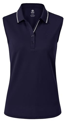 AjezMax Damen Ärmelloses Poloshirt Einfarbig Polohemd Tennis Golf Bowling Polo Shirt Sleeveless Fitness Sport Top Blau Small