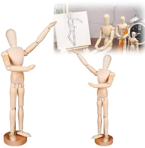 Gliederpuppe Modellpuppe, 2 Stücke Holz Menschlichen Mannequins Verstellbare Gliederpuppen aus Holz für Skizzieren, Comic-Erstellung, Möbeldekoration, Kunstdekoration Verwendet(16cm/22cm)