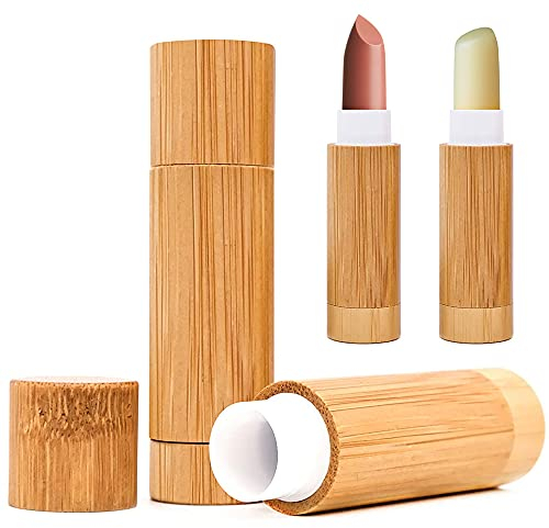 4 Stück Leere Lippenstifttuben, Lippenbalsam Ieere Behälter Container, Nachfüllbare Lippenstift-Tuben, Natürliche Lippenstift-Tuben aus Bambus für Hausgemachten Lippenbalsam, Pflegecreme