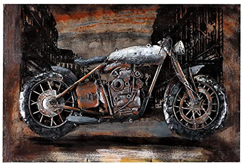 Tableau mural en métal, motif de moto, 60 x 40 cm, en relief, pièce unique, faite à la main, motif de moto
