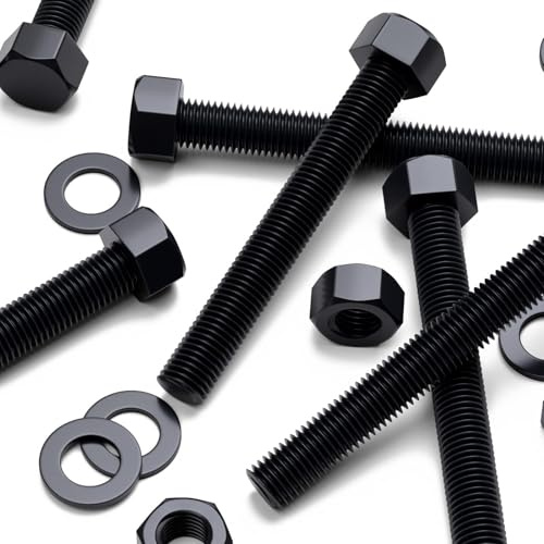 5x Tornillo de cabeza Hexagonal Polipropileno Negros (PP), Pernos Tornillos y Tuercas de Plástico, M20 x 150mm, arandelas