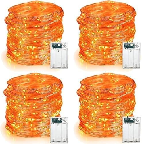 PhilzOps Herbst Deko Lichterkette, 4 Stück 6M 60 LED Orange Halloween Lichterketten Batterie Betrieb Innen Micro Silberdraht Sterne Beleuchtung für Zimmer Erntedankfest Party Weihnachtsfeier Flasche