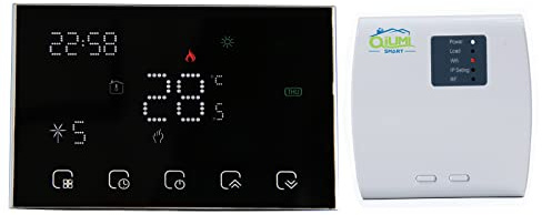 Qiumi RF‑WiFi‑Thermostat Wasserheizung LCD‑Matrix‑Display 3A 2‑AA‑Batterien | 3A,2‑AA‑Batterien,augenschonende Matrix‑LED‑Anzeige,funkgebunden,kompatibel Alexa‑Google Home,intelligenter Wasserthermostat