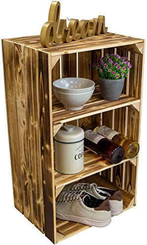 Kistenkolli Altes Land grosses Bücherregal Willi Standregal mit 4 Ebenen, stabiles Holzregal, fertig montiert, für Wohnzimmer, Schlafzimmer, Küche (geflammt)