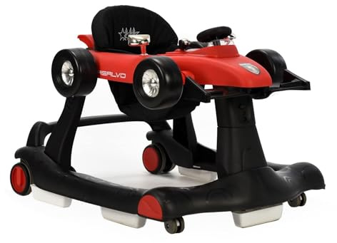 Asalvo Rollator F1, 3-in-1, Lauflernhilfe, erste Schritte, Tablett mit Spielen, Lichtern und Musik, 3 Höhen, Kippschutz, einstellbare Geschwindigkeit, F1 Rot