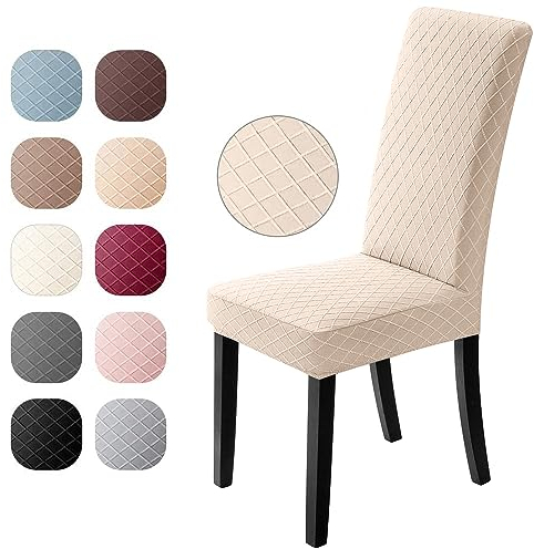 Stuhlhussen 4er Set Universal Stretch Stuhlhussen Moderne Jacquard Husse Abnehmbare Stuhlbezug Abdeckung Esszimmer überzug Bi-Elastic Spannbezug,für Bankett Deko und Hochzeit Partys (Beige, 4 er Set)