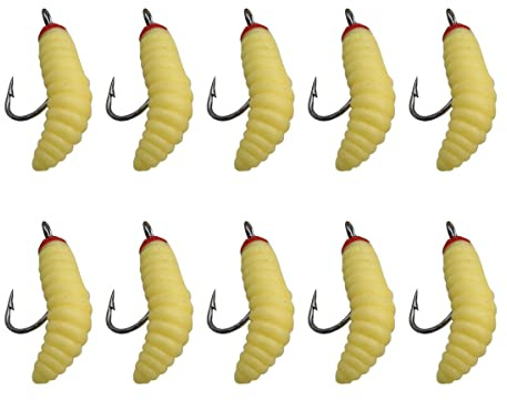 ZCZQC 10pcs Maggots Fishing Bait - Beige Fake Maggots - Soft Bait - Trout, Crappie, Pan Fish Fly Fishing