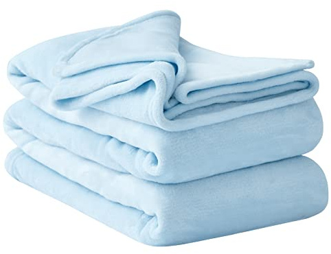 Aisbo Fleecefilt 230x270-180 bäddfilt, extra stor sofffilt, filt 230 x 270 cm flanell, extra mjuk och varm, ljusblå, 100% mikrofiberfilt