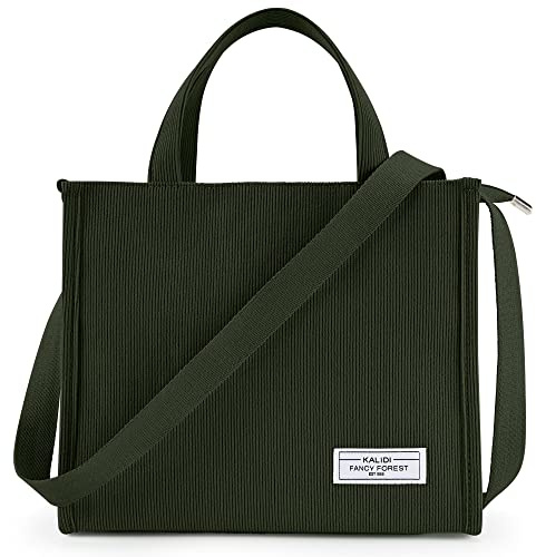 KALIDI Cord Tasche Umhängetasche Damen mit Reißverschluss, Handtasche Schultertasche Shopper für Schule Arbeit Alltag Lässige
