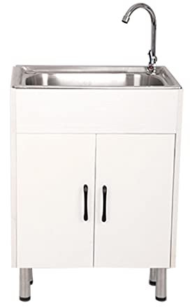 Évier Utilitaire en Acier Inoxydable,evier cuisine 1 bac avec Robinet et Tuyau,Meuble Sous Indépendant evier exterieur de jardin pour Faire la Plonge Cuisine de Restaurants, Salle de Bain ( Color : Wi