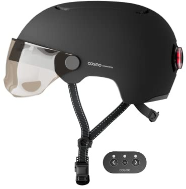 Cosmo Connected - Cosmo Fusion – Intelligenter Fahrrad- und Scooter-Helm mit Visier, Erwachsenengröße – Blinker, automatisches Bremslicht, Teilen der Fahrt, Erkennung von Stürzen