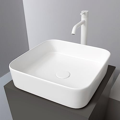 Inbagno Lavabo da appoggio Quadrato 40 cm in Ceramica Bianco Lucido, per Piani, mensole d’appoggio e mobili Bagno, Serie Epsilon