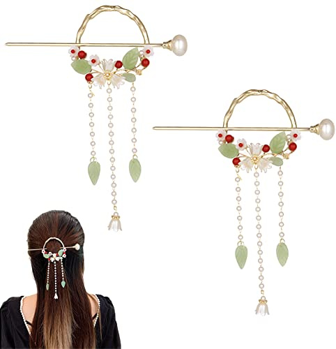 2 bastoncini per capelli in stile cinese Hanfu con perle, pettine per capelli cinesi con nappa, accessori per capelli cinesi tradizionali cinesi