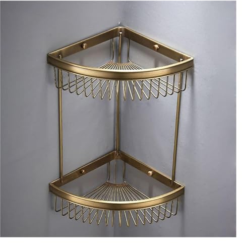 Badezimmer-Regal-Organizer, Eck-Duschwand-Caddy, 2 Etagen, Eckregale, Messing-Duschregal, Shoo-Halter, Bad-Organizer, Zubehör, Wandmontage, einschraubbar, Gold (Farbe: Schwarz) ( Color : Bronze )