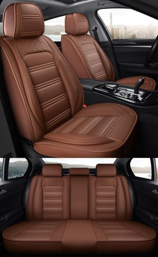 Eunncu Autositzbezüge komplettes Set Universal in Stylish Design | Schonbezüge für Vordersitze und Rückbank | Auto Sitzbezüge Airbag Kompatibel | Premium Wasserdicht Sitzbezug, Kaffee Standard