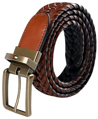 Tommy Hilfiger Herren Reversible Braided Belt Gürtel, Cognac/Schwarz, Large (38-40)