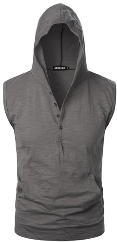APAELEA Débardeur à Capuche sans Manches Homme d'été Coton Muscle Shirt pour Running Fitness Gym Gris XX-Large