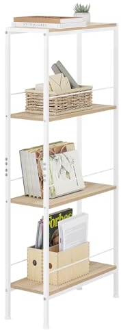 WOLTU Regal, Nischenregal mit 4 Ebenen, Küchenregal Gewürzregal stehend, Standregal Leiterregal schmal, für Küche Wohnzimmer, Holzwerkstoff Metall, Weiß Helle Eiche, 50x110x20 cm, RGB53whe