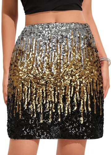 zffriction Jupe à Paillettes pour Femme Mini-Jupe Moulante Une Ligne Jupe de Hanche Jupe Courte Scintillante Fête Carnaval (FR/ES, Alpha/Lettres, TG, Taille Normale, Taille Normale, Doré)