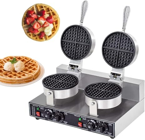 pealiritansemen Gaufrier Électrique Machine, Gaufrier Rond 1200 W, Mini-Gaufrier, Poêle À Frire, Température Réglable 50-300 °C, Contrôle du Temps 0-5 Min, pour Usage Commercial,DoubleHead