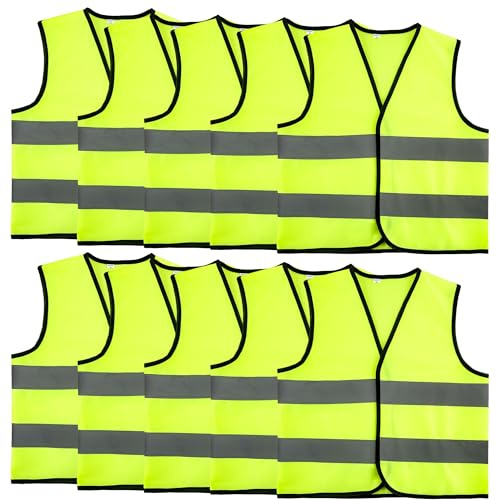 10 Pcs Kids Hi Vis Vests Child High Visibility Reflective Vest Children Hi Vis Safety Vests with Reflective Strips for Kids Outdoor Activities (XL)
