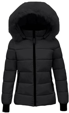 Puffer Jacke Damen Winter mit Kapuze Daunenjacke Wintermantel Parka Kurz Warm Steppmantel Jacke mit Pelzkapuze Slim Fit Reißverschluss Steppjacke Übergangsjacke Leichte Softshelljacke Pufferjacke