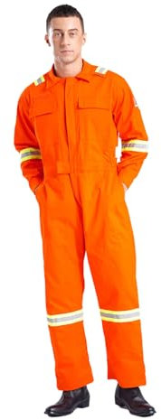 RUNQHUI Hombre Traje de Trabajo de Alta Visibilidad Reflectante Mono de Seguridad M-4XL Naranja L