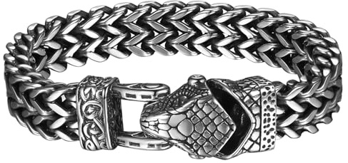 Flongo Wikinger Biker Armband für Herren : Edelstahl Adler Wolf Auto Motorräder Schlange Tier Gothic Punk Große Armkette Norwegian Amulett Glücksbringer