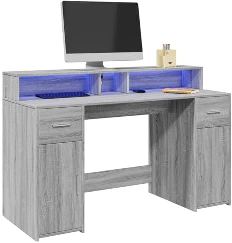 Xichuzi Escritorio con LED Madera ingeniería Gris Sonoma 140x55x91 cm, Mesa Escritorio, Escritorio Orden, Escritorio Gaming, Office Desk, Mesa Escritorio Ordenador - 3309425