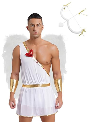 Zaldita Halloween Amor Cospaly Set Cupid Griechische Toga Armbänder Amor Bogen Herz Pfeil Set Valentinstag Kostüm Cosplay Fasching Weiß L