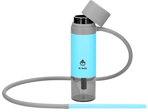 Cachimba Portátil EL-BADIA P1 24 cm – Shisha de Viaje Ultra-Compacta con Sistema Patentado de Almacenamiento de Manguera, Cazoleta de Cerámica Reversible & Manguera de Silicona (Pacific Blue)