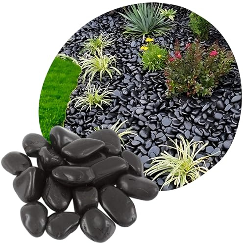 Pierres décoratives polies noires 3 à 5 cm, 15 kg, pour bassin et gabions, pierres noires pour pots de fleurs, vases, terrarium et aquarium, belle décoration de jardin naturelle