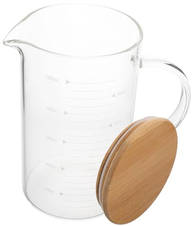 Cabilock Elegante Jarra Medidora De Vidrio De 1000 Ml Con Tapa Y Asa Para Café Té Y Líquidos. Herramienta De Cocina.