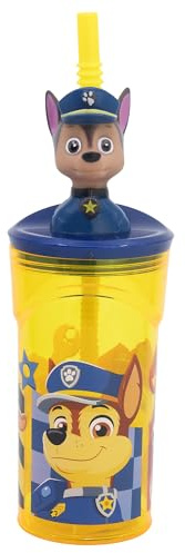 Stor Återanvändbar bägare med sugrör och lock med 3D-figur, 360 ml – PAW Patrol Boy