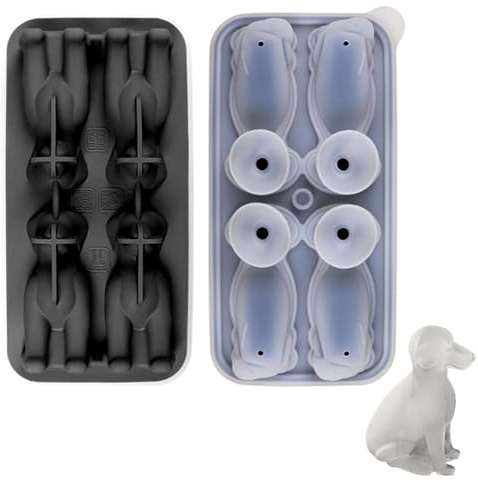 Eiswürfelform Silikon, 3D Bulldogge/Labrador/Dachshund Ice Tray Ice Cube, 4-Fach Eisform Eiswürfelschalen mit Deckel für Gefrierschrank, Eis, Getränke, Saft, Whiskey, Cocktail