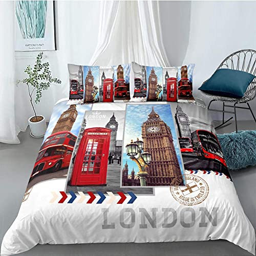 CHCHNXY Bettwäsche 200x200,London 3 Teilig Weich Und Atmungsaktiv Bettwäsche-Set,Für Jugendliche Erwachsene 1 Bettbezüge Mit Reißverschluss Und 2 Kissenbezug 80x80cm