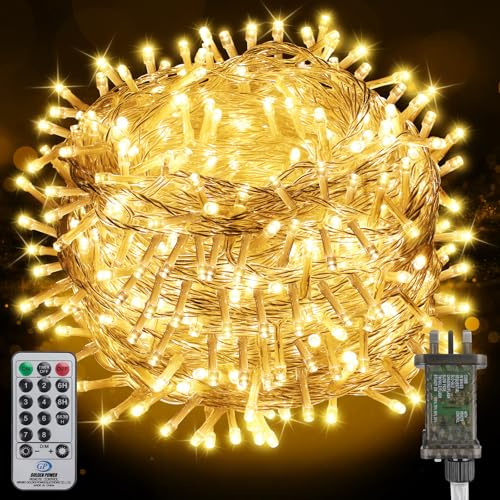 50M 500LED Christmas Lights Mains Powered,Warm White Fairy Lights with Plug/Remote/Timer/8 Modes,Bright Waterproof Lights Outside Indoor Garden Party Wedding Christmas Tree Decor