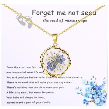 Oidea Collares de flores prensadas para mujer: collar conmemorativo de pérdida de embriones, joyería de recuerdo para pérdida de embarazo, dolor, condolencias, aborto espontáneo para madres, Acero