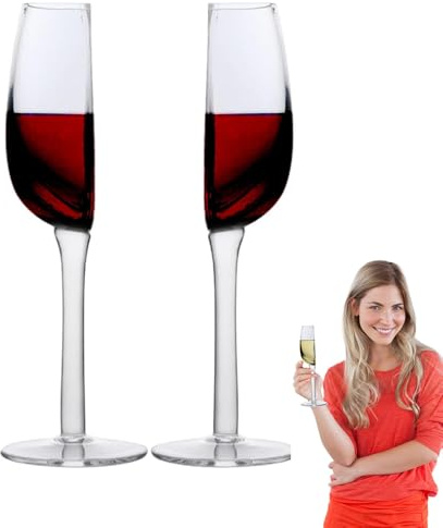 Lot de 2 verres à vin en forme de moitié - 140 ml - Verres à vin fantaisie coupés en deux, verre à vin rouge à longue tige, verre à vin semi-circulaire pour fêtes, vacances, mariage