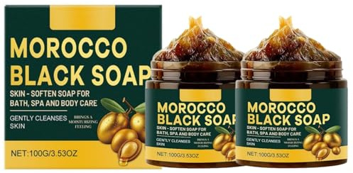 Morocco Black Soap,Marokko Exfoliate Schwarze Seife für Weiche Haut,Peeling Gesicht Körper Duschseife,Körperpeeling Naturseife,Hautpflegende Seife für Bad,Spa und Körperpflege(2 Stück)