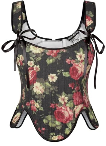 SCARLET DARKNESS Women's Renaissance Corset Top Square Neck Overbust Lace-up Floral Corsets