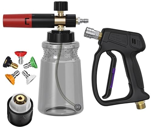 5200PSI Hochdruckreiniger Pistole, Schaumkanone Autowäsche mit Schaumkanone, Kärcher Pistole für Die Autowäsche, M22-14mm Anschluss, 5 Düse, Adapter Kompatibel mit Kärcher K2-K7 Serie