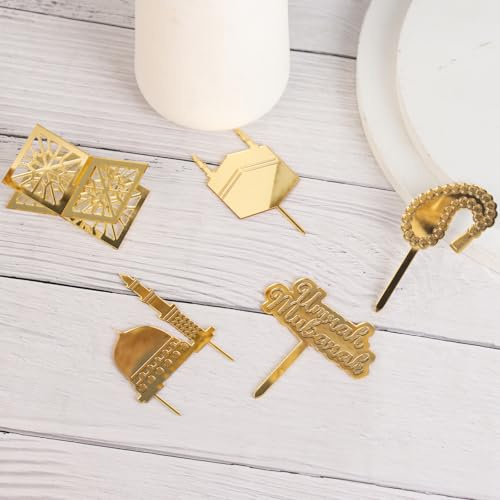 Paxrmuky Golden Muslim Umrah Mubarak Topper Hajj Mubarak Kuchen Topper und Charm Set of 5pcs