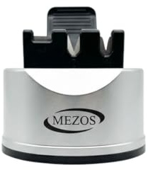 MEZOS 3-Stage Knife Sharpener with Secure Suction Base, Tungsten & Ceramic Manual Sharpener for Kitchen Knives, Scissors and Serrated Blades